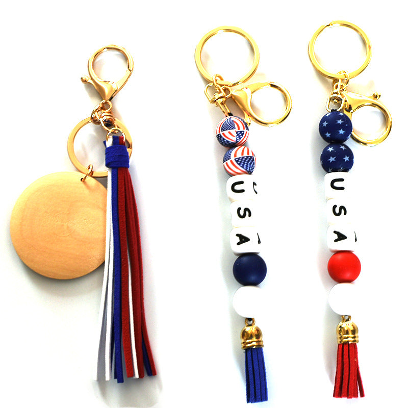 Wholesale Independence Day Silicone Beaded Wrist Keychain